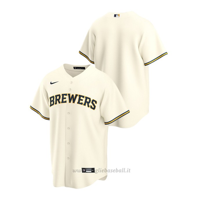 Maglia Baseball Uomo Milwaukee Brewers Replica Primera Crema
